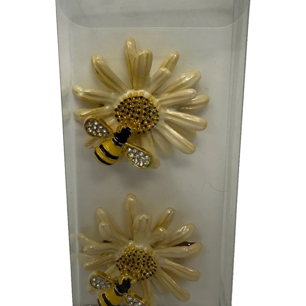 Bee Floral Style, Gold, Daisy Flower Napkin Rings Set of 8 New